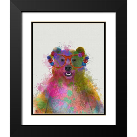Rainbow Splash Bear Black Modern Wood Framed Art Print with Double Matting by Fab Funky