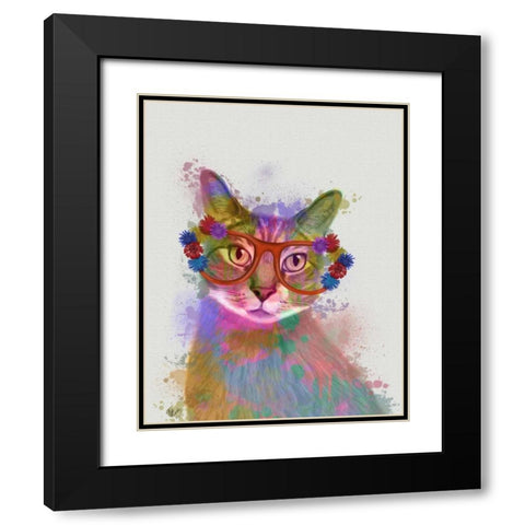 Rainbow Splash Cat 1 Black Modern Wood Framed Art Print with Double Matting by Fab Funky
