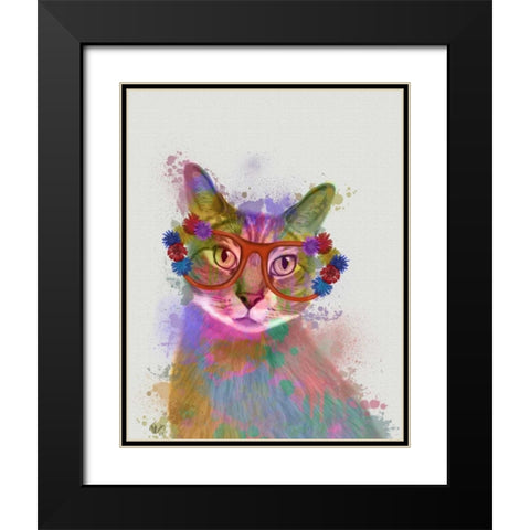 Rainbow Splash Cat 1 Black Modern Wood Framed Art Print with Double Matting by Fab Funky