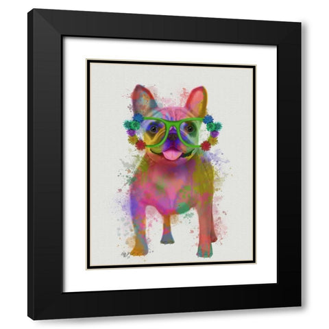 Rainbow Splash French Bulldog, Full Black Modern Wood Framed Art Print with Double Matting by Fab Funky