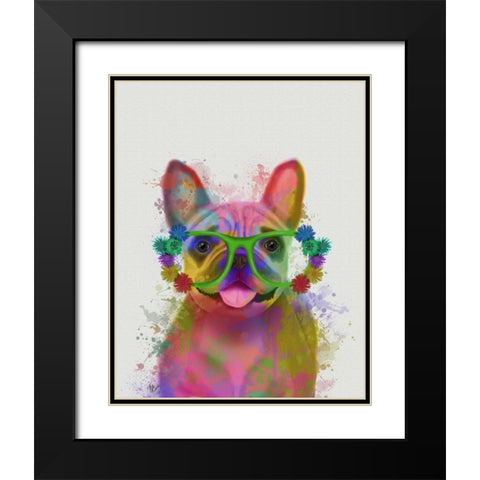 Rainbow Splash French Bulldog, Portrait Black Modern Wood Framed Art Print with Double Matting by Fab Funky