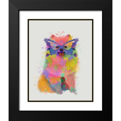 Rainbow Splash Pomeranian Black Modern Wood Framed Art Print with Double Matting by Fab Funky