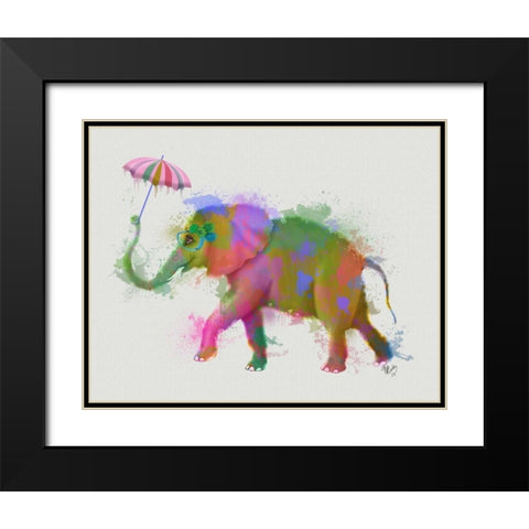 Rainbow Splash Elephant Black Modern Wood Framed Art Print with Double Matting by Fab Funky