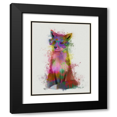 Rainbow Splash Fox 1 Black Modern Wood Framed Art Print with Double Matting by Fab Funky