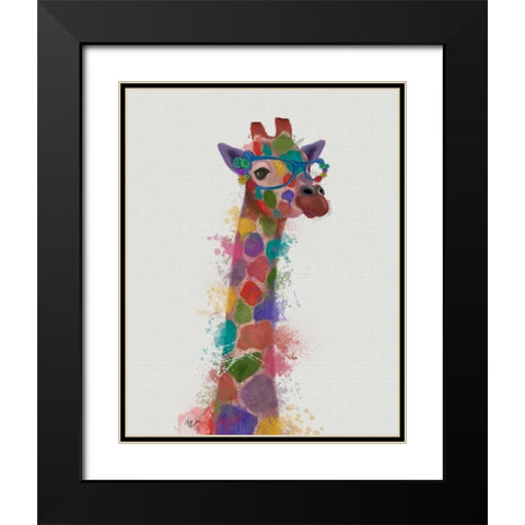 Rainbow Splash Giraffe 2 Black Modern Wood Framed Art Print with Double Matting by Fab Funky