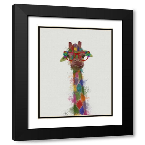 Rainbow Splash Giraffe 3 Black Modern Wood Framed Art Print with Double Matting by Fab Funky