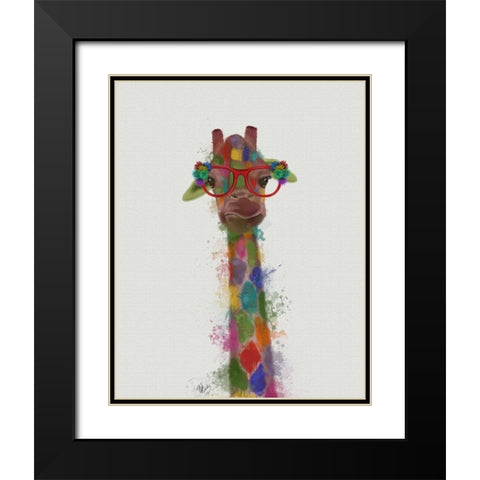 Rainbow Splash Giraffe 3 Black Modern Wood Framed Art Print with Double Matting by Fab Funky