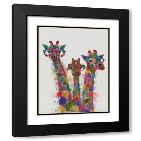 Rainbow Splash Giraffe Trio Black Modern Wood Framed Art Print with Double Matting by Fab Funky