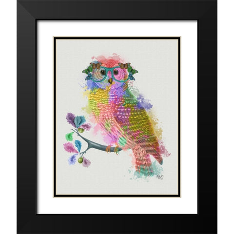 Rainbow Splash Owl Black Modern Wood Framed Art Print with Double Matting by Fab Funky