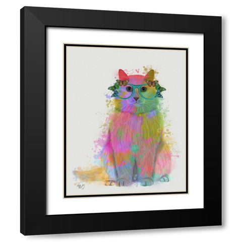 Rainbow Splash Cat 3, Full Black Modern Wood Framed Art Print with Double Matting by Fab Funky