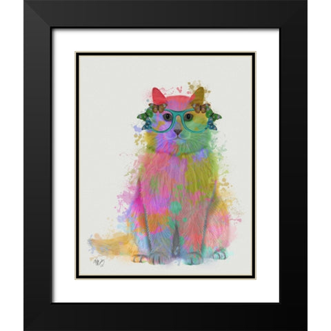 Rainbow Splash Cat 3, Full Black Modern Wood Framed Art Print with Double Matting by Fab Funky