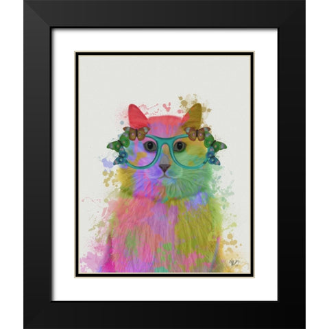 Rainbow Splash Cat 3, Portrait Black Modern Wood Framed Art Print with Double Matting by Fab Funky