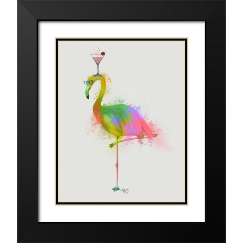 Rainbow Splash Flamingo 2 Black Modern Wood Framed Art Print with Double Matting by Fab Funky