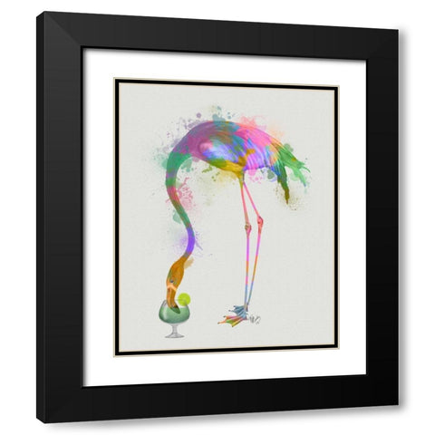 Rainbow Splash Flamingo 3 Black Modern Wood Framed Art Print with Double Matting by Fab Funky