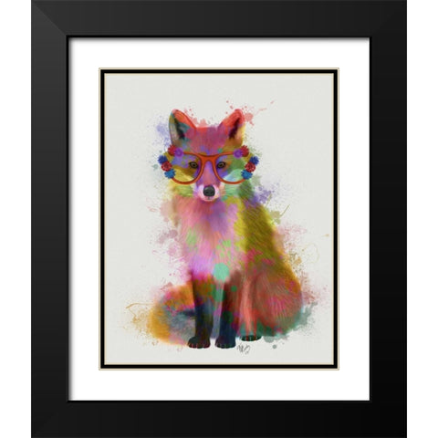 Rainbow Splash Fox 2 Black Modern Wood Framed Art Print with Double Matting by Fab Funky