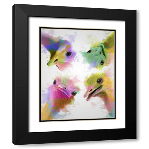 Rainbow Splash Four Ostriches Black Modern Wood Framed Art Print with Double Matting by Fab Funky