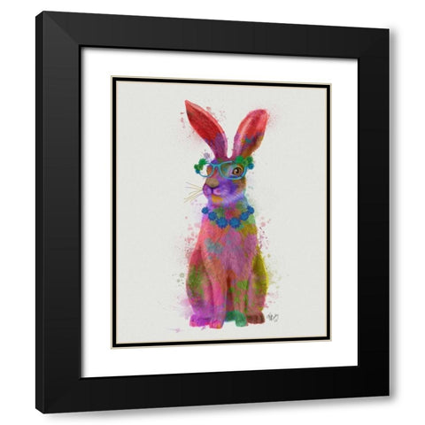 Rainbow Splash Rabbit 2, Full Black Modern Wood Framed Art Print with Double Matting by Fab Funky