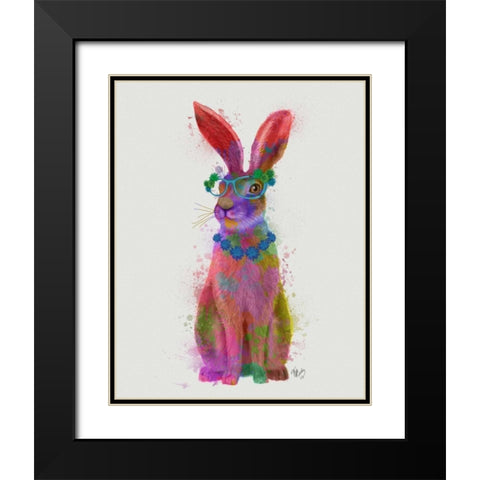 Rainbow Splash Rabbit 2, Full Black Modern Wood Framed Art Print with Double Matting by Fab Funky