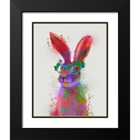 Rainbow Splash Rabbit 2, Portrait Black Modern Wood Framed Art Print with Double Matting by Fab Funky