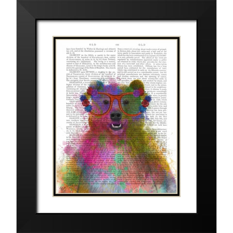 Rainbow Splash Bear Black Modern Wood Framed Art Print with Double Matting by Fab Funky