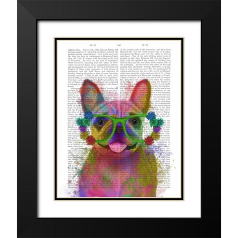 Rainbow Splash French Bulldog, Portrait Black Modern Wood Framed Art Print with Double Matting by Fab Funky