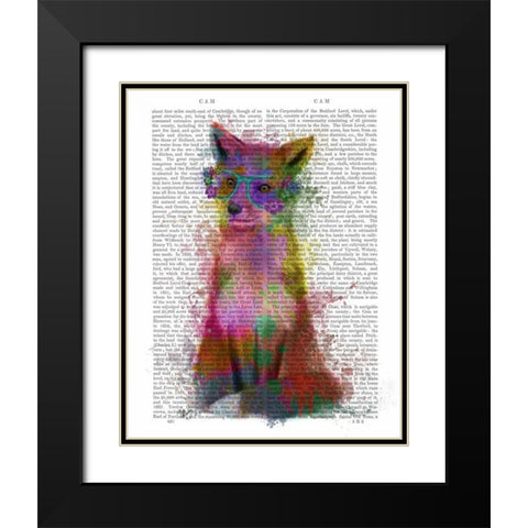 Rainbow Splash Fox 1 Black Modern Wood Framed Art Print with Double Matting by Fab Funky