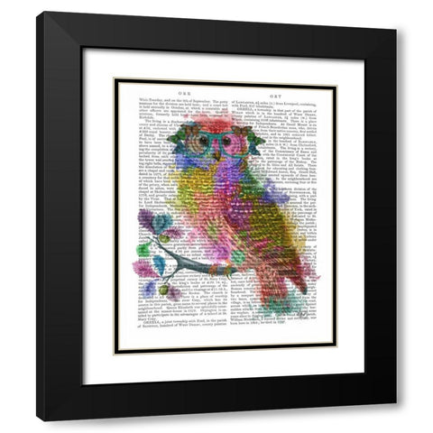 Rainbow Splash Owl Black Modern Wood Framed Art Print with Double Matting by Fab Funky