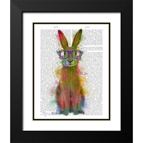Rainbow Splash Rabbit 1 Black Modern Wood Framed Art Print with Double Matting by Fab Funky