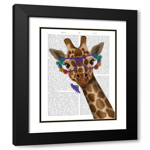 Chewing Giraffe 1 Black Modern Wood Framed Art Print with Double Matting by Fab Funky