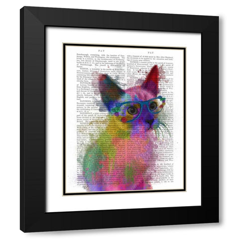 Rainbow Splash Cat 2 Black Modern Wood Framed Art Print with Double Matting by Fab Funky