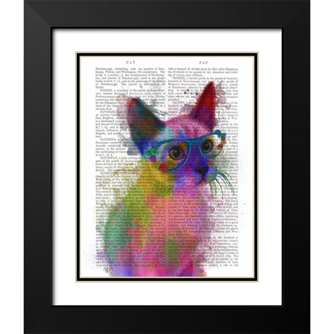 Rainbow Splash Cat 2 Black Modern Wood Framed Art Print with Double Matting by Fab Funky