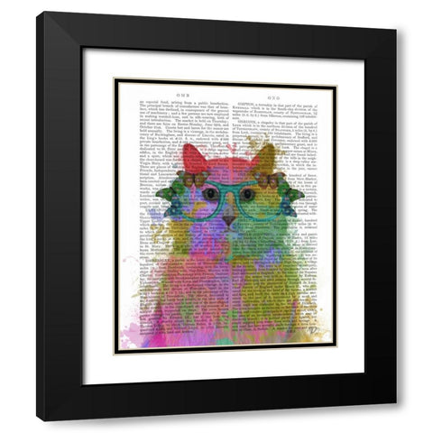 Rainbow Splash Cat 3, Portrait Black Modern Wood Framed Art Print with Double Matting by Fab Funky