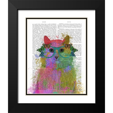 Rainbow Splash Cat 3, Portrait Black Modern Wood Framed Art Print with Double Matting by Fab Funky