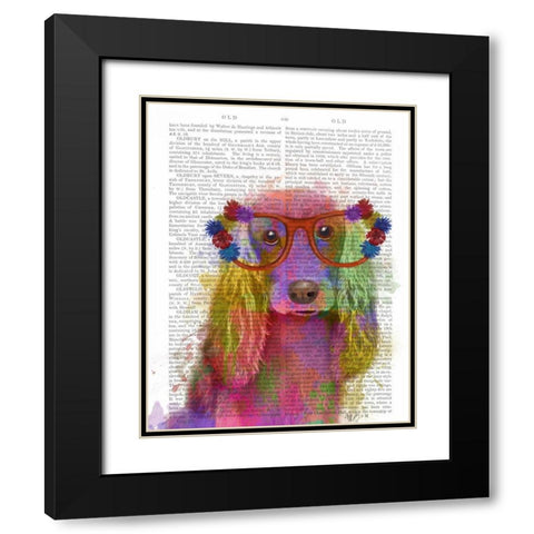 Rainbow Splash Cocker Spaniel, Portrait Black Modern Wood Framed Art Print with Double Matting by Fab Funky