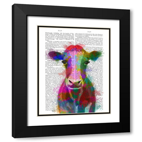 Rainbow Splash Cow Black Modern Wood Framed Art Print with Double Matting by Fab Funky