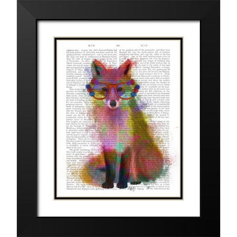 Rainbow Splash Fox 2 Black Modern Wood Framed Art Print with Double Matting by Fab Funky