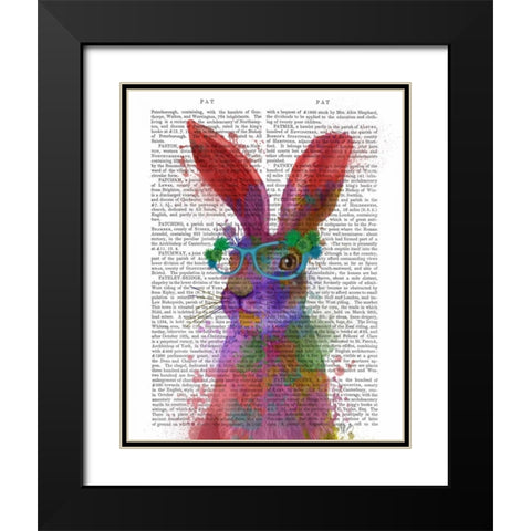 Rainbow Splash Rabbit 2, Portrait Black Modern Wood Framed Art Print with Double Matting by Fab Funky