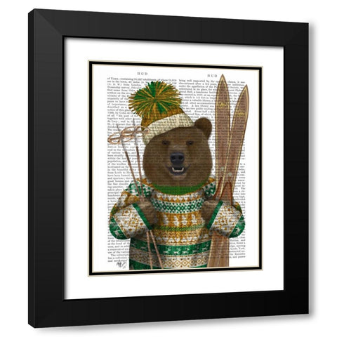 Bear in Christmas Sweater Black Modern Wood Framed Art Print with Double Matting by Fab Funky
