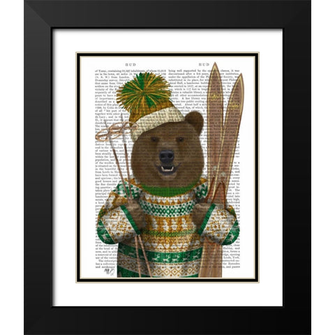 Bear in Christmas Sweater Black Modern Wood Framed Art Print with Double Matting by Fab Funky