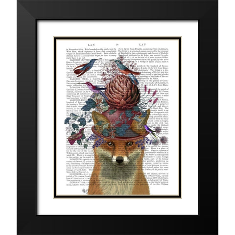 Fox Birdkeeper with Artichoke Black Modern Wood Framed Art Print with Double Matting by Fab Funky