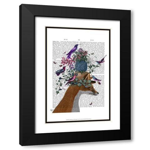 Fox Birdkeeper with Pineapple Black Modern Wood Framed Art Print with Double Matting by Fab Funky