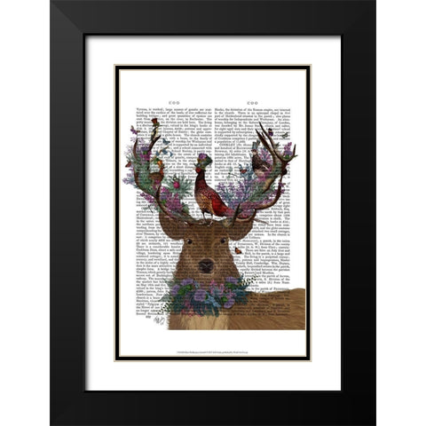 Deer Birdkeeper, Scotish Black Modern Wood Framed Art Print with Double Matting by Fab Funky