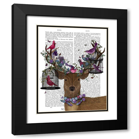 Deer Birdkeeper, Tropical Bird Cages Black Modern Wood Framed Art Print with Double Matting by Fab Funky