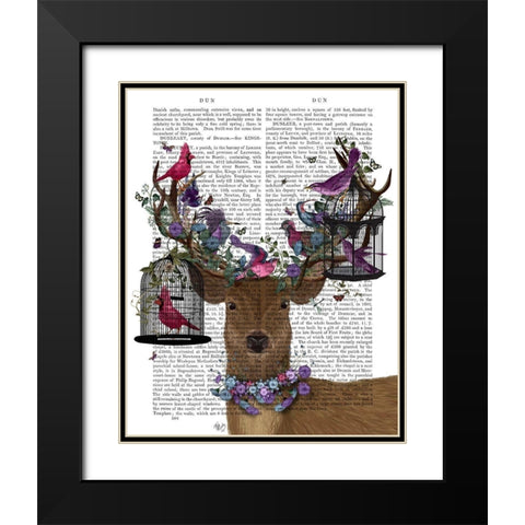 Deer Birdkeeper, Tropical Bird Cages Black Modern Wood Framed Art Print with Double Matting by Fab Funky