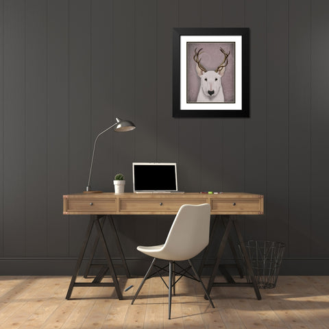 Bull Terrier and Antlers Black Modern Wood Framed Art Print with Double Matting by Fab Funky
