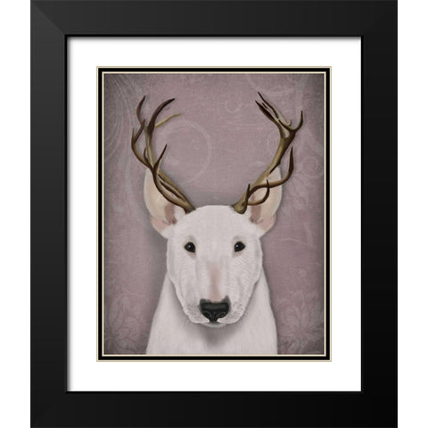 Bull Terrier and Antlers Black Modern Wood Framed Art Print with Double Matting by Fab Funky