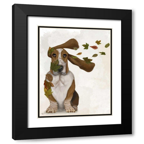 Basset Hound Windswept and Interesting Black Modern Wood Framed Art Print with Double Matting by Fab Funky