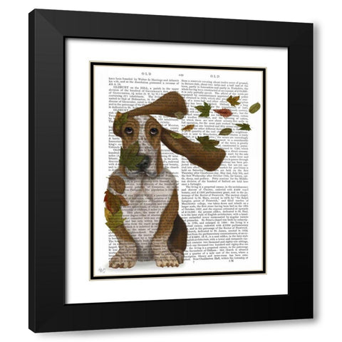 Basset Hound Windswept and Interesting Black Modern Wood Framed Art Print with Double Matting by Fab Funky