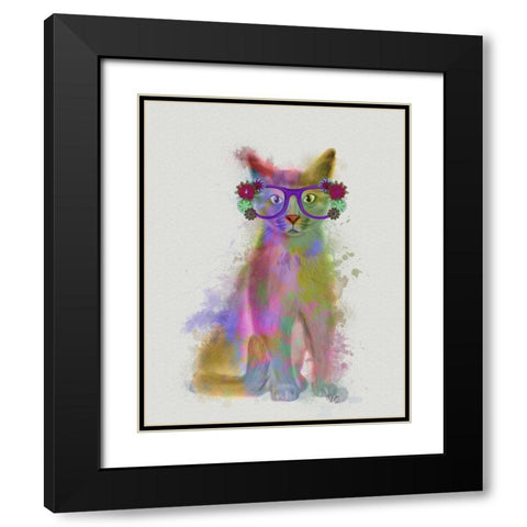 Cat Rainbow Splash 5 Black Modern Wood Framed Art Print with Double Matting by Fab Funky
