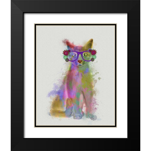 Cat Rainbow Splash 5 Black Modern Wood Framed Art Print with Double Matting by Fab Funky